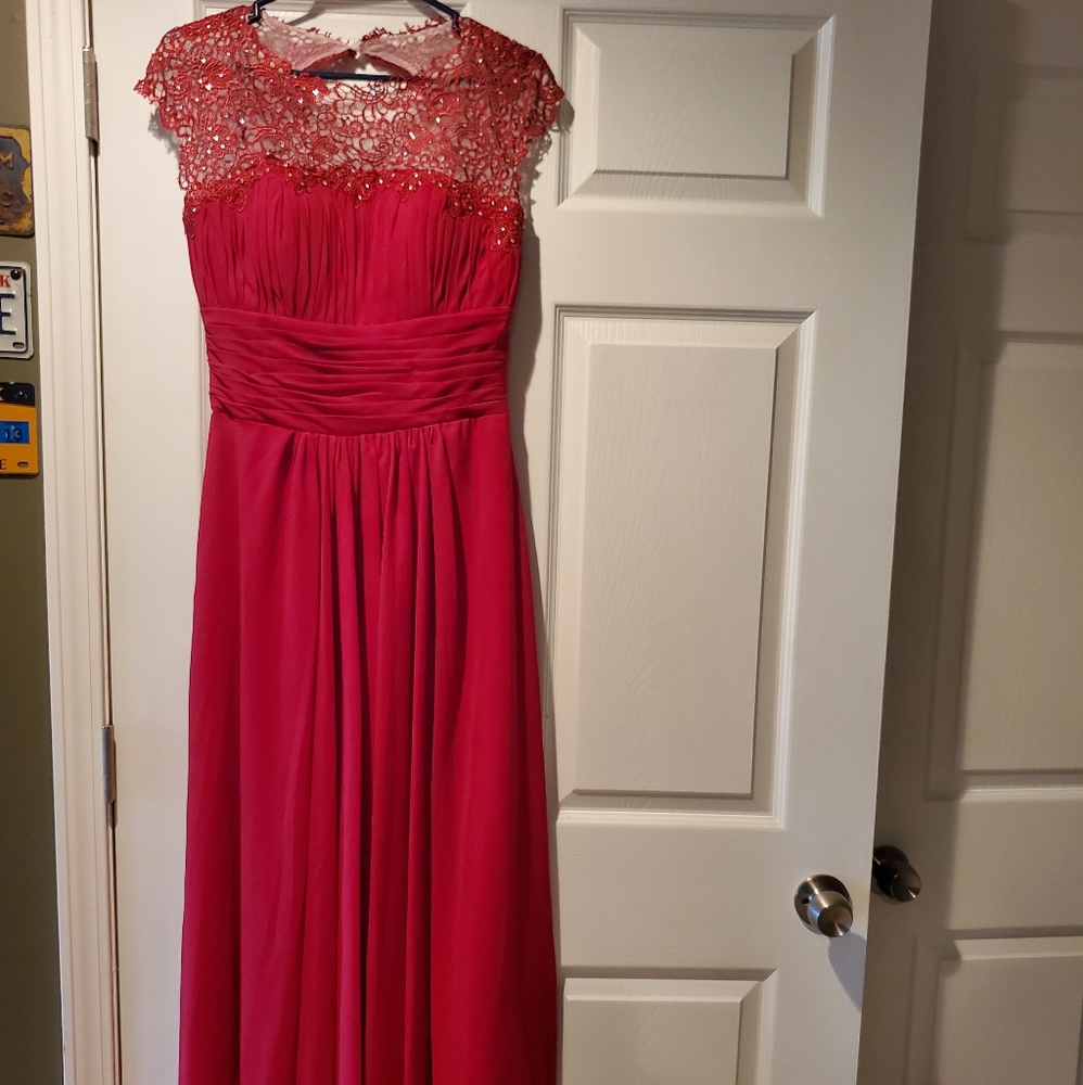 Full length red dress with beading
